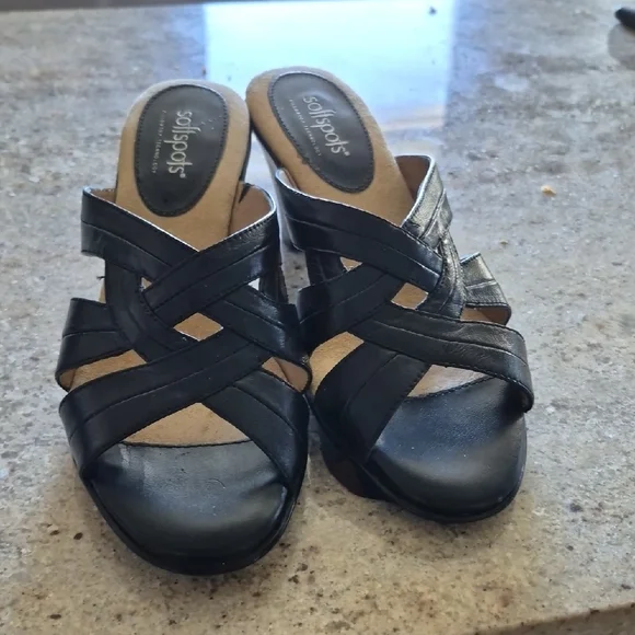 Softspots Women's Black Mules Leather - Picture 1 of 5